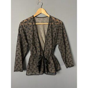 Vintage 60s FORMFIT ROGERS Womens S/10-12 Black Butterfly Lace Nylon Bed Jacket